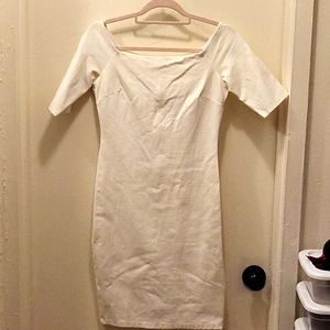 Woman fitted white dress
